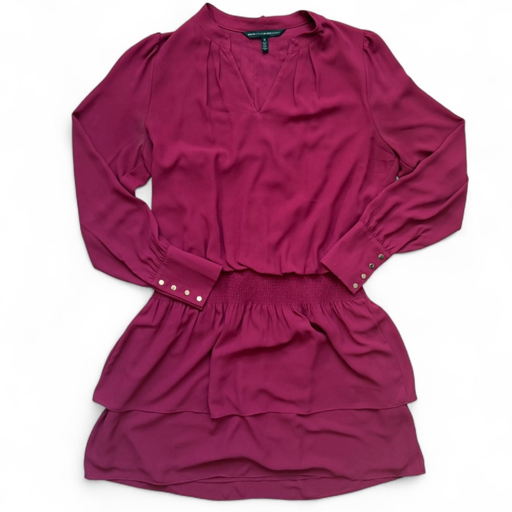 White House Black Market Maroon Tiered Long Sleeve Dress Size M
